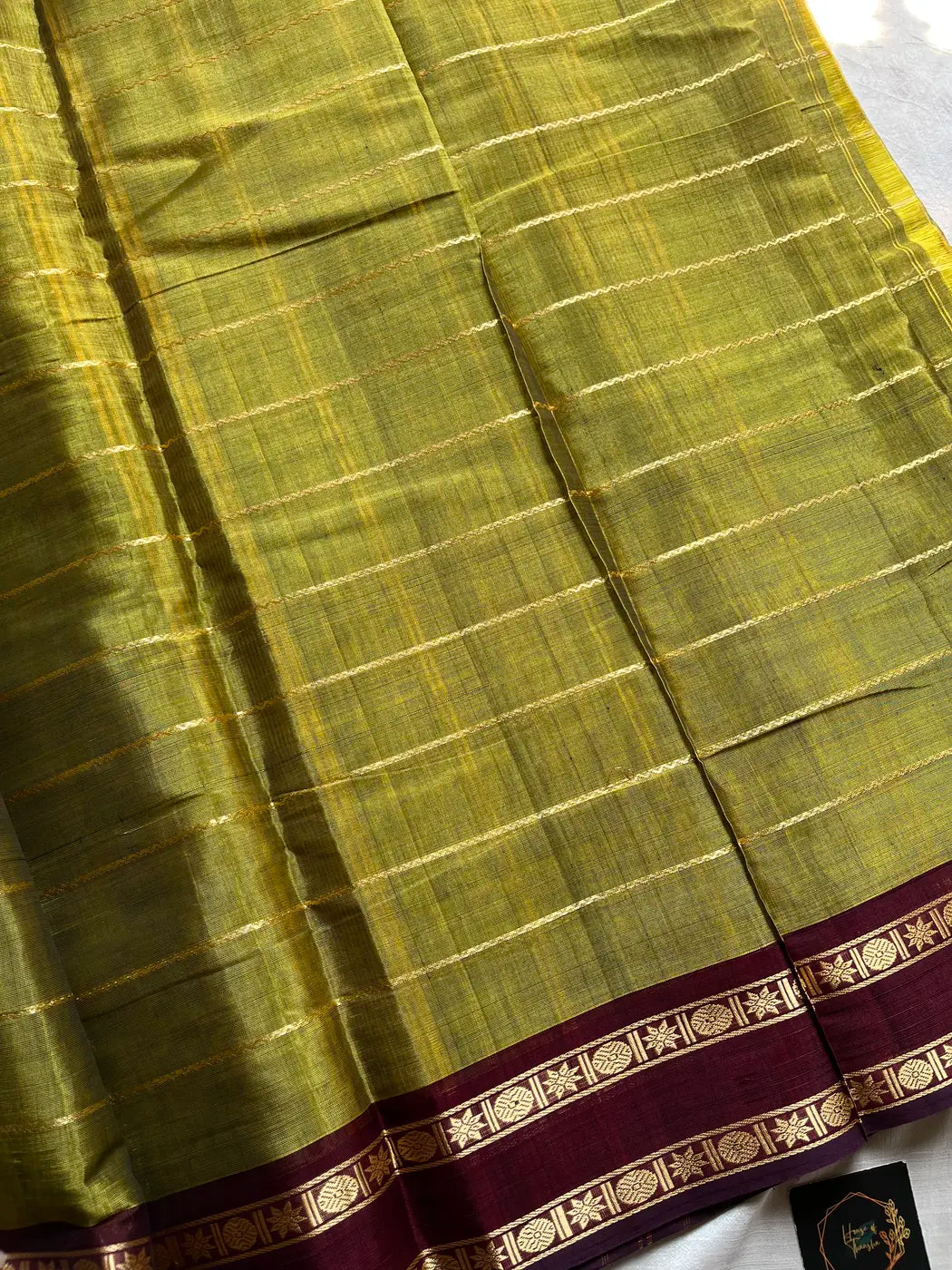 Devendra Saree – Golden Olive | Handloom Vegan silkcotton