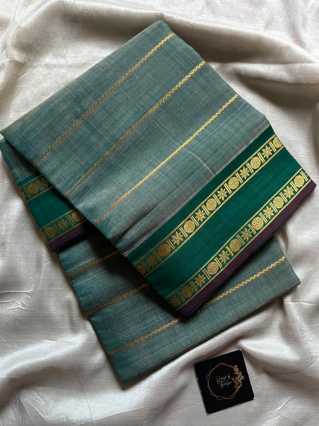 Devendra Saree – Sage Teal | Handloom Vegan silkcotton