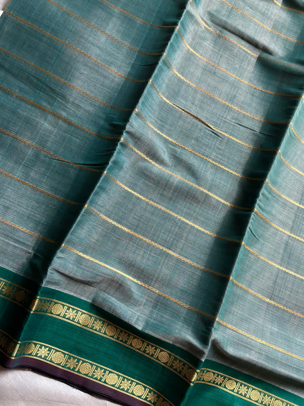 Devendra Saree – Sage Teal | Handloom Vegan silkcotton
