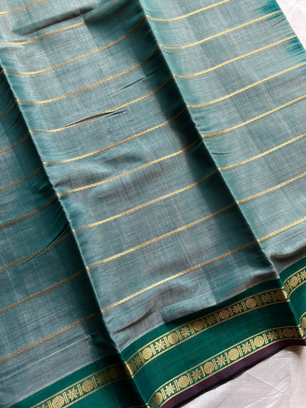 Devendra Saree – Sage Teal | Handloom Vegan silkcotton