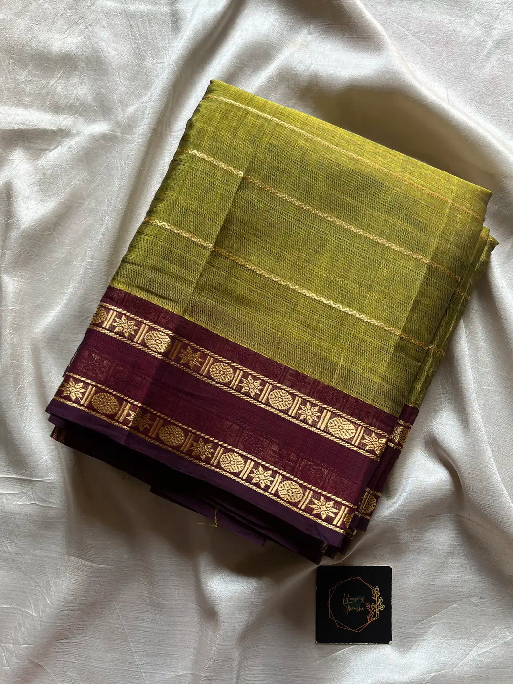 Devendra Saree – Golden Olive | Handloom Vegan silkcotton