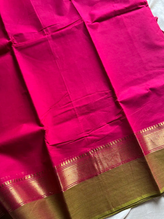 Subtle Weaves | Pink & Green Chettinadu Cotton Saree