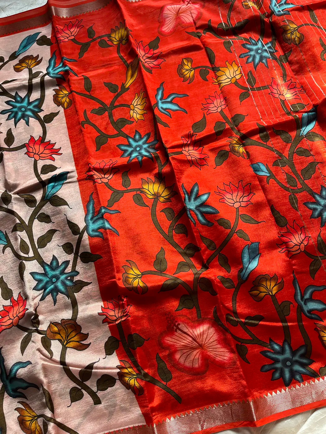 Mangalagiri Silkcotton Saree - Floral Vintage Blush