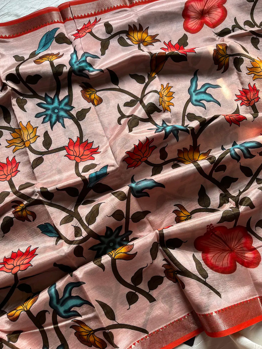 Mangalagiri Silkcotton Saree - Floral Vintage Blush