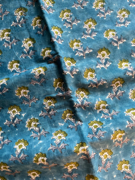 Neelaa – Blue Floral Block Printed Mulmul Cotton Saree | House of Thansha