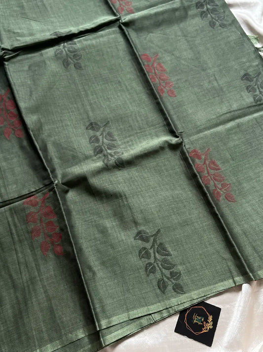 Minimal Edit – Olive Grey 120 Counts Mercerised Kanchi Cotton Saree