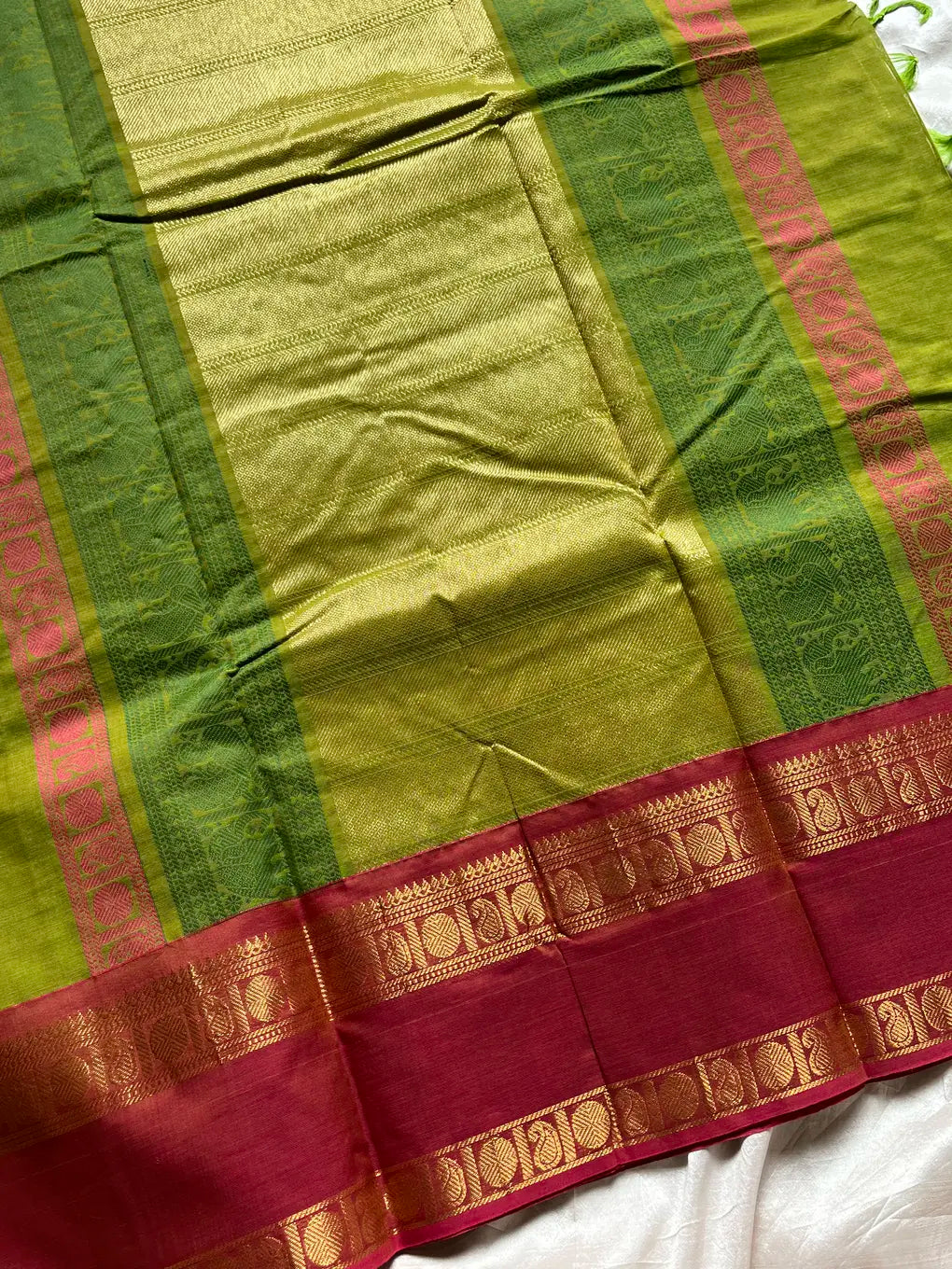 Royal Drapes – Green Zari Checks Kanchi Cotton Saree