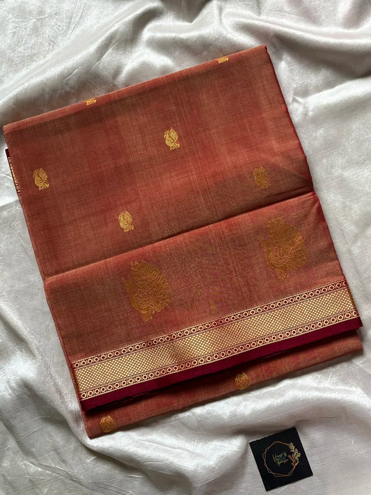 Vegan Silk Saree – Muted Brick Red | Handloom Art Silk