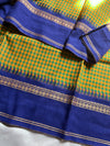 Maragatham – Green-yellow Korvai Kattam cotton saree with blue border | House of Thansha