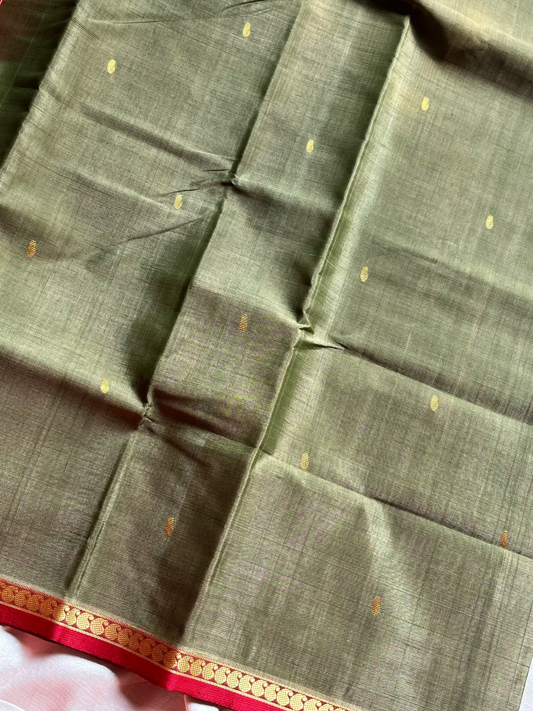Vegan Silk Saree – Olive green | Handloom