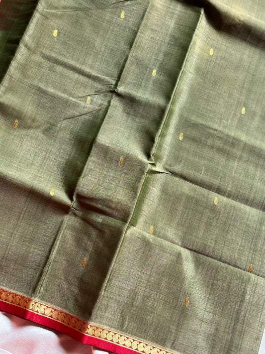 Vegan Silk Saree – Olive green | Handloom