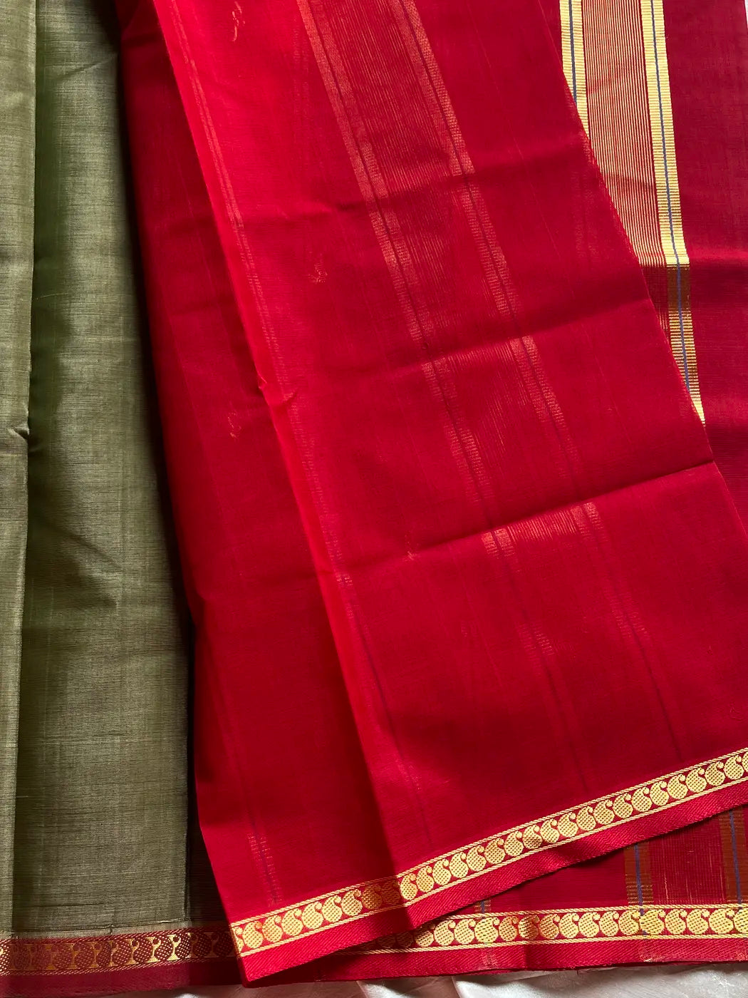 Vegan Silk Saree – Olive green | Handloom
