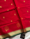 Vegan Silk Saree – Red & Green | Handloom Art Silk