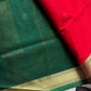 Vegan Silk Saree – Red & Green | Handloom Art Silk