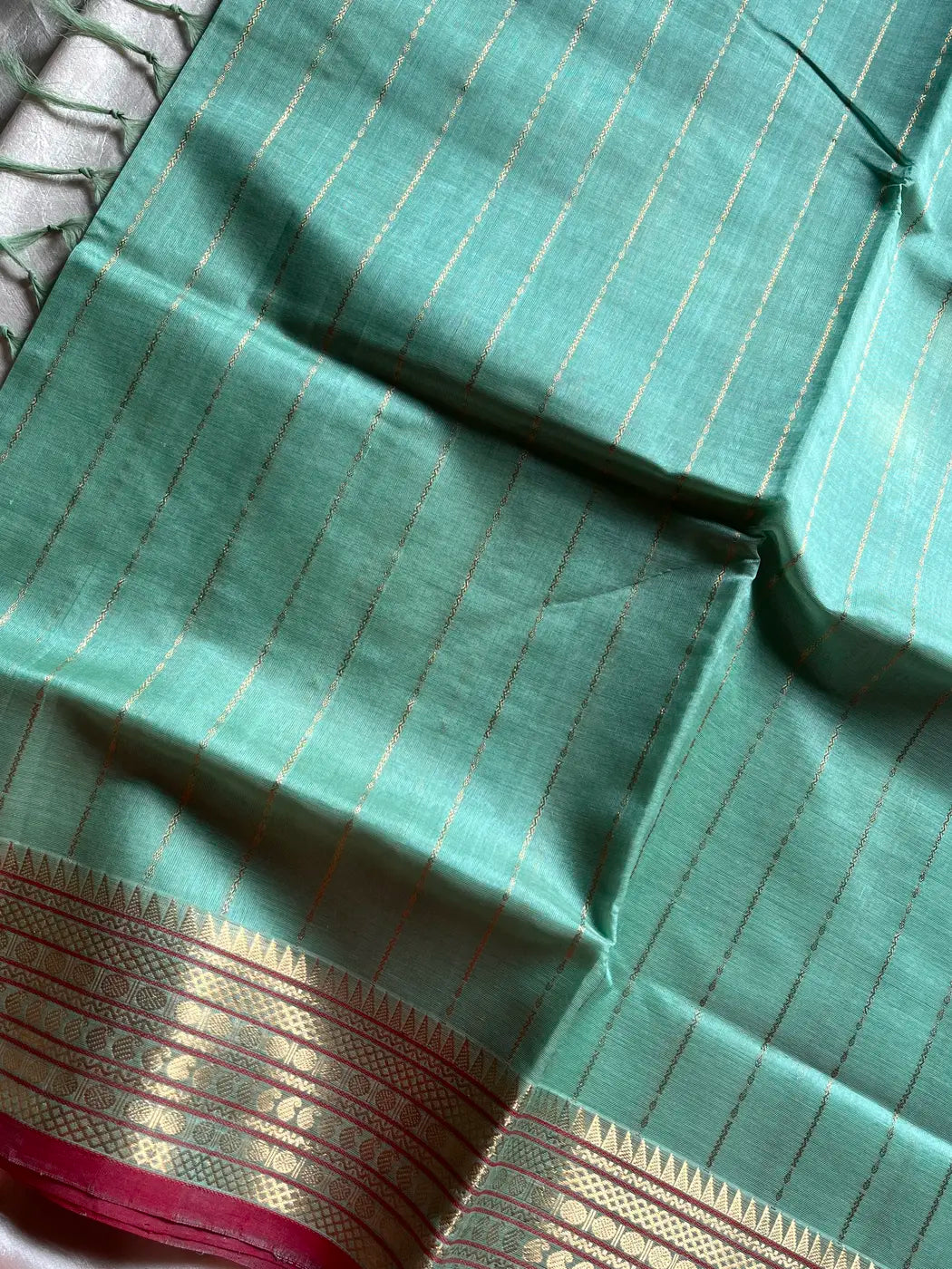 Kanchi SilkCotton Saree - Pastel Teal
