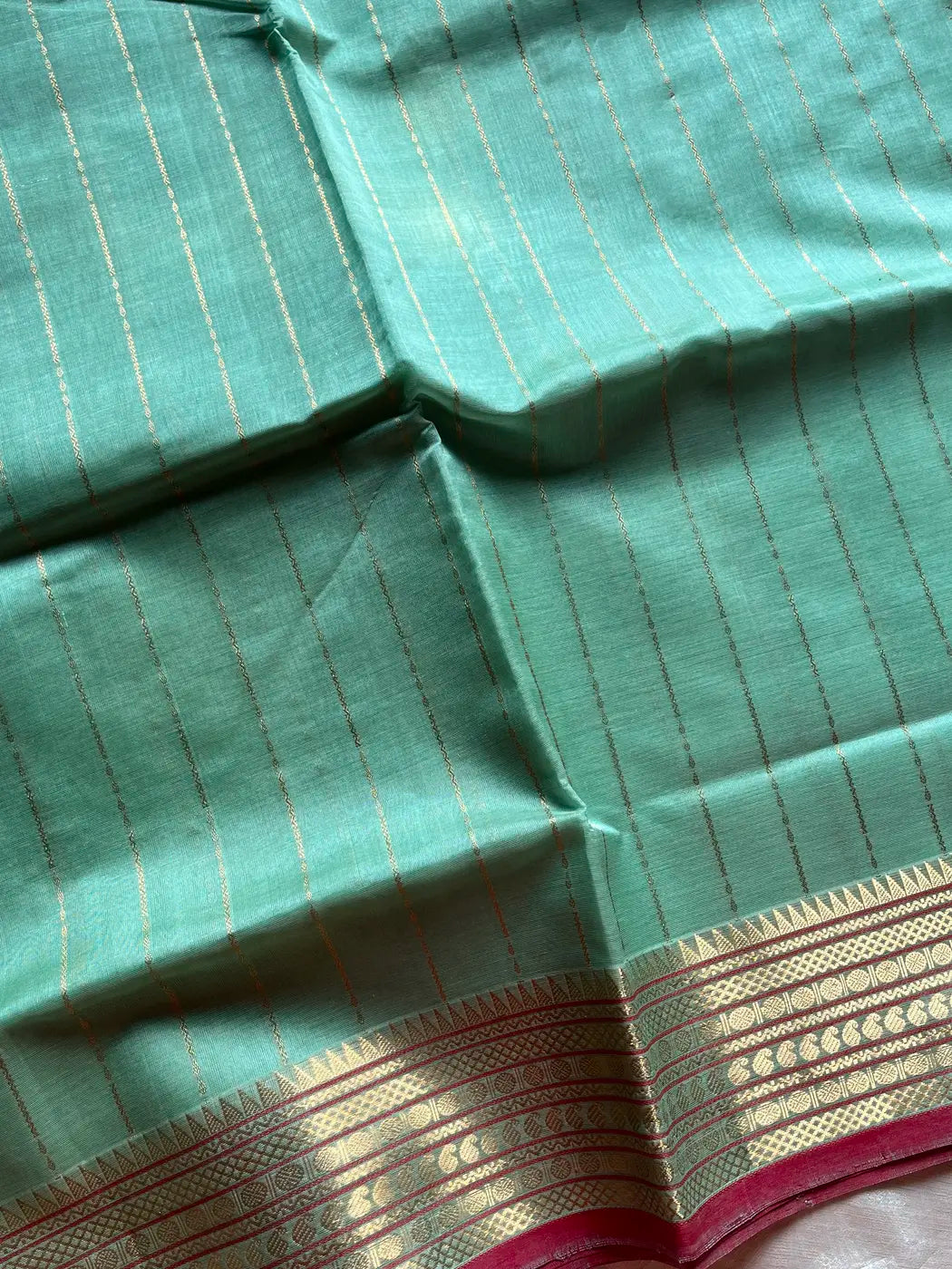 Kanchi SilkCotton Saree - Pastel Teal