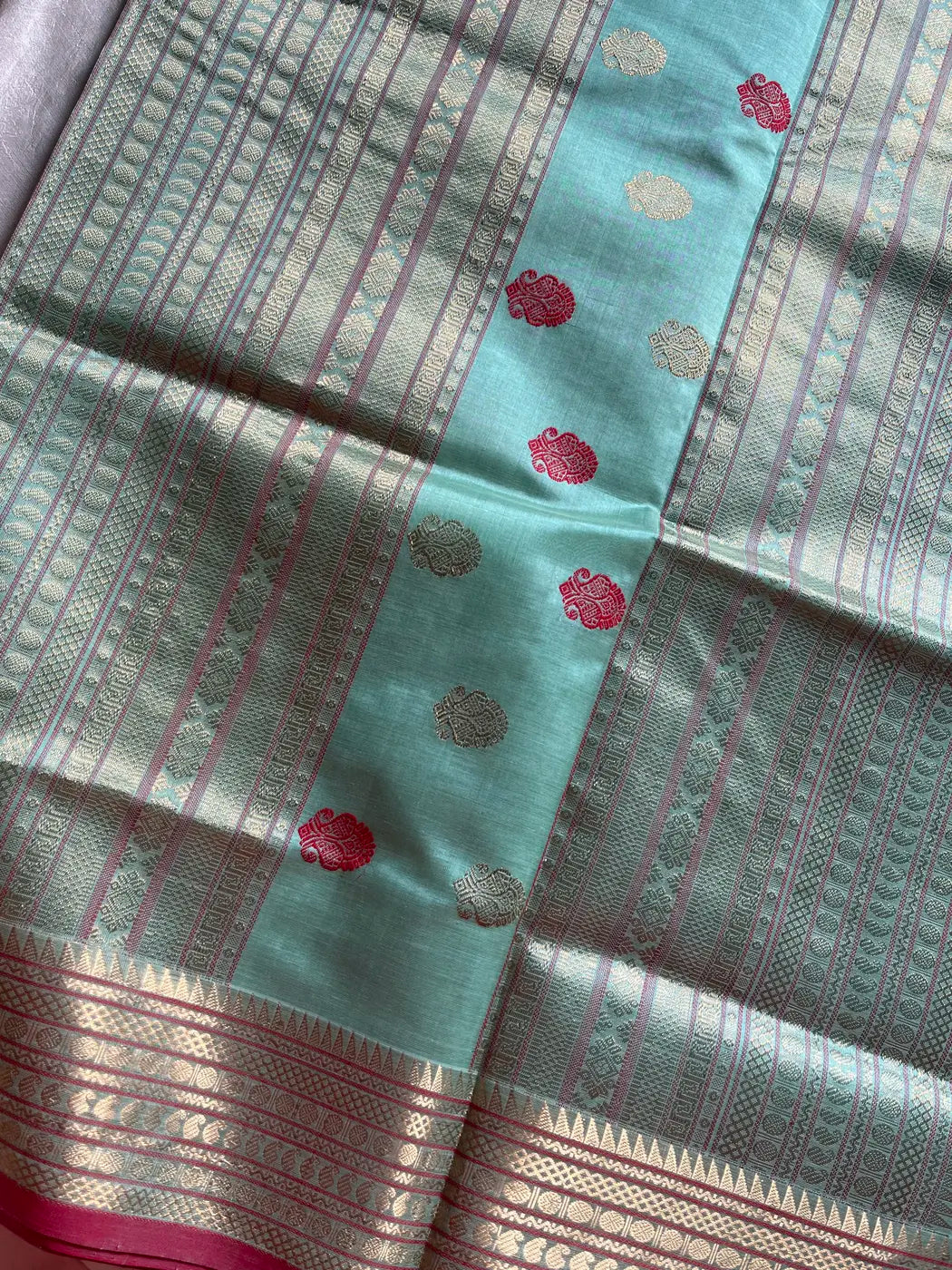 Kanchi SilkCotton Saree - Pastel Teal