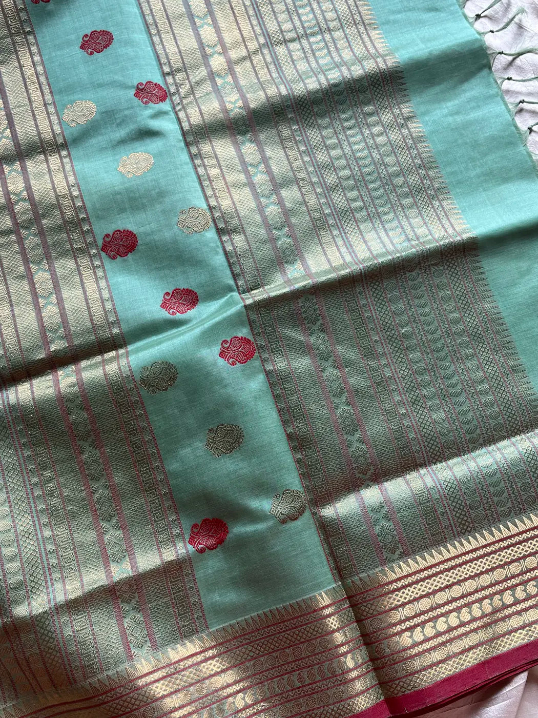 Kanchi SilkCotton Saree - Pastel Teal