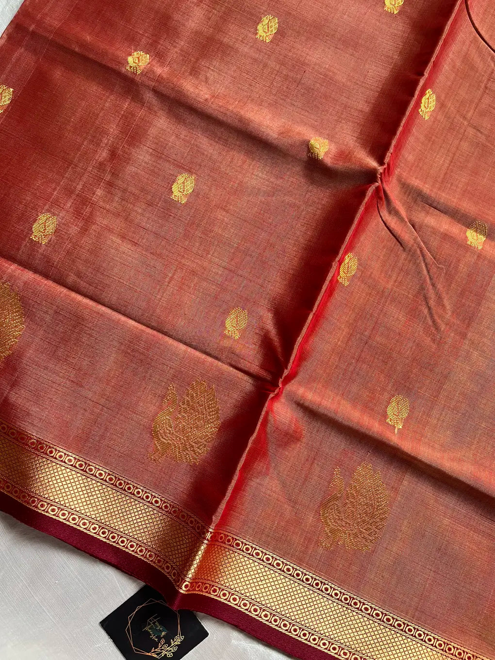 Vegan Silk Saree – Muted Brick Red | Handloom Art Silk