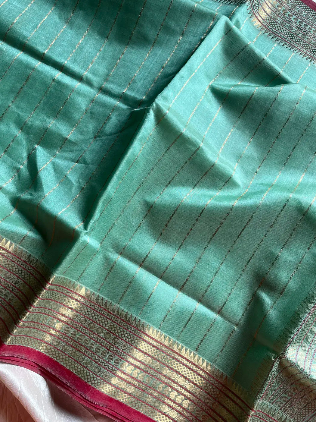 Kanchi SilkCotton Saree - Pastel Teal