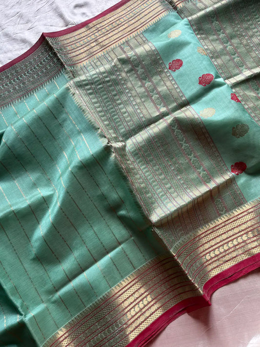 Kanchi SilkCotton Saree - Pastel Teal
