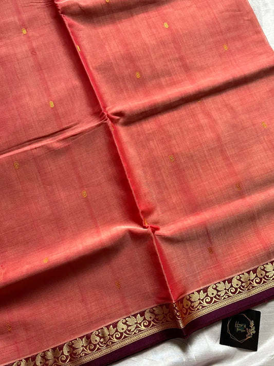 Vegan Silk Saree – Pastel Peach Handloom Art Silk