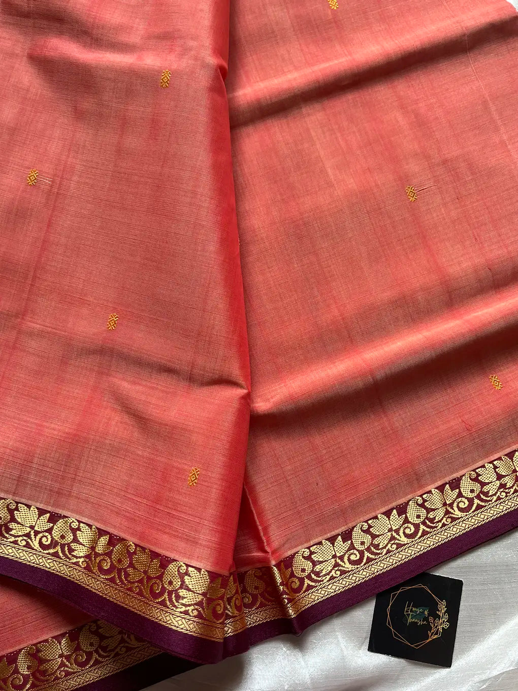 Vegan Silk Saree – Pastel Peach Handloom Art Silk