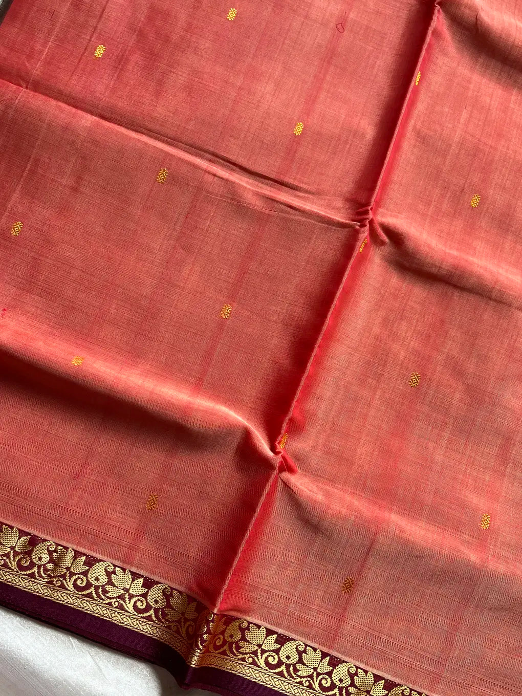 Vegan Silk Saree – Pastel Peach Handloom Art Silk