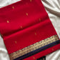 Vegan Silk Saree – Red & Blue Handloom Art Silk