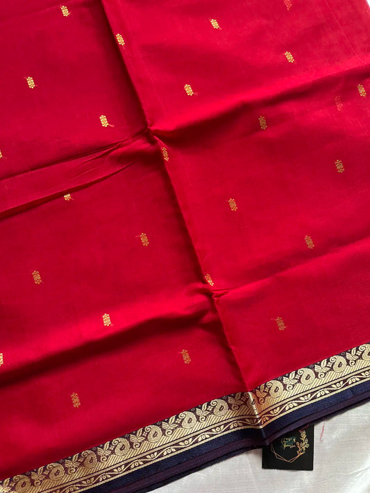 Vegan Silk Saree – Red & Blue Handloom Art Silk
