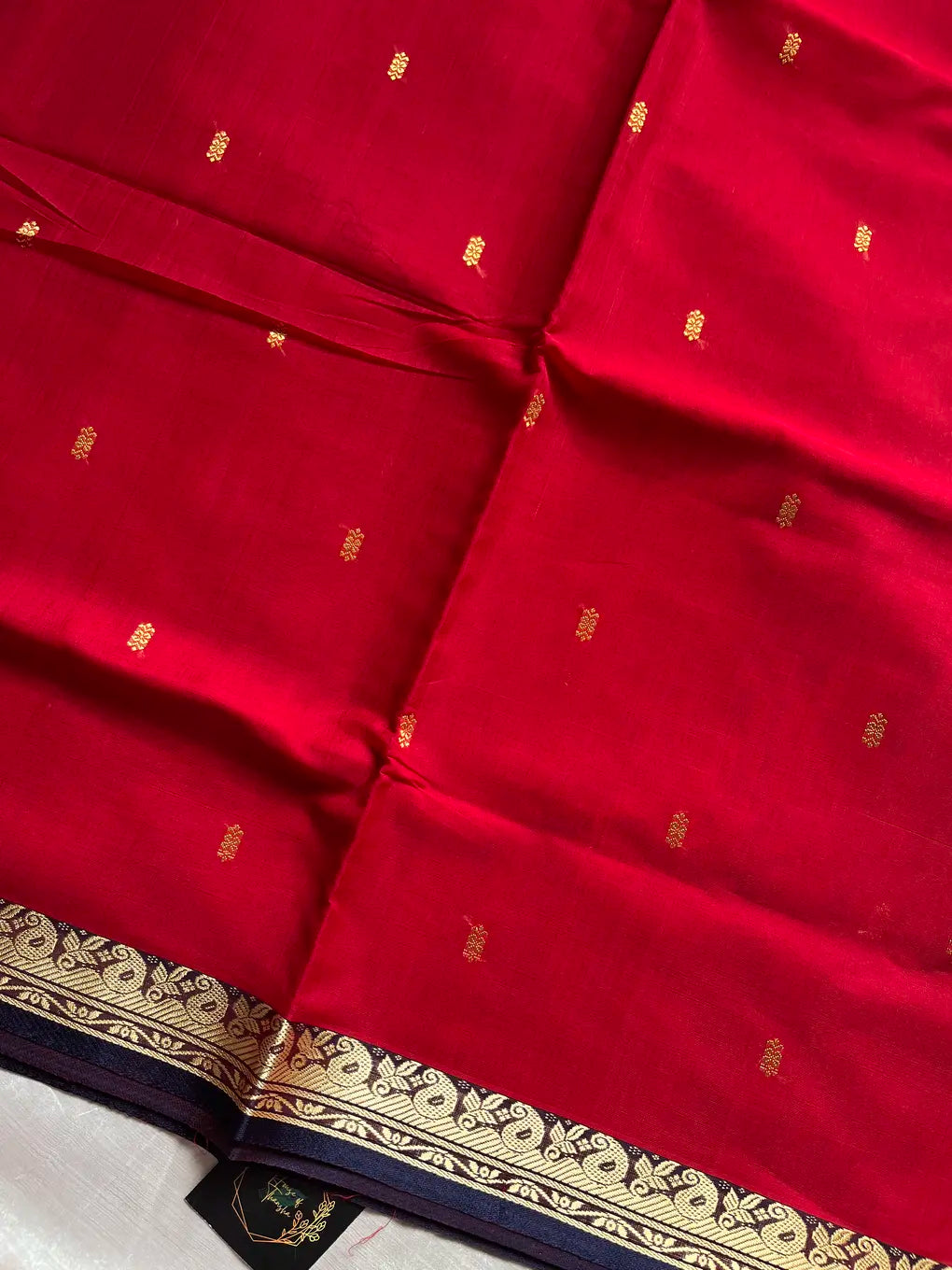 Vegan Silk Saree – Red & Blue Handloom Art Silk