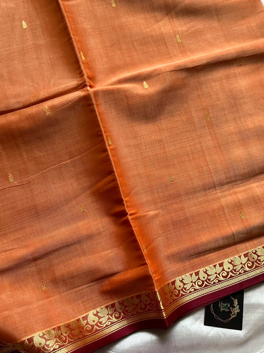 Vegan Silk Saree – Pastel Orange Handloom Art Silk Saree