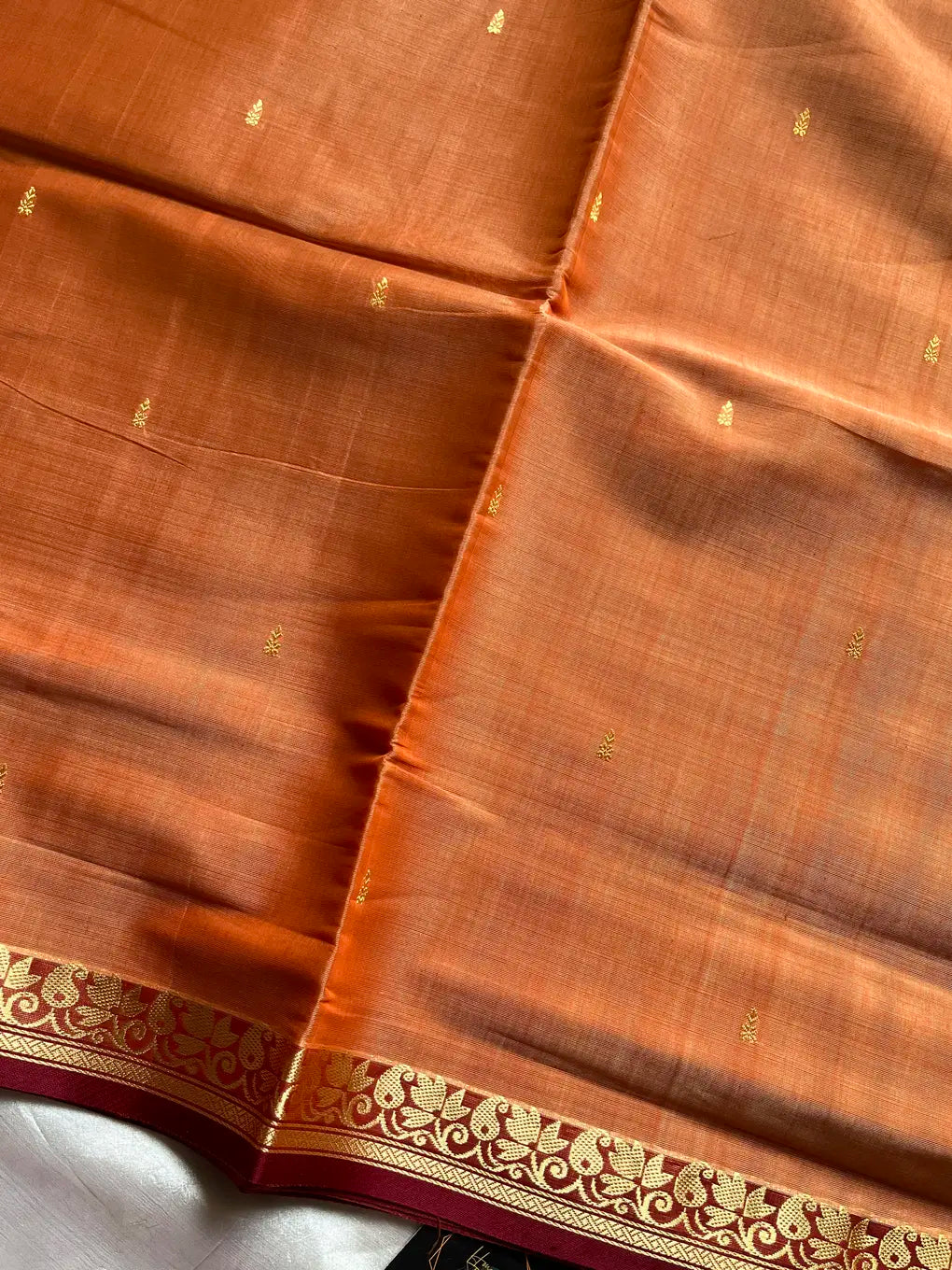 Vegan Silk Saree – Pastel Orange Handloom Art Silk Saree