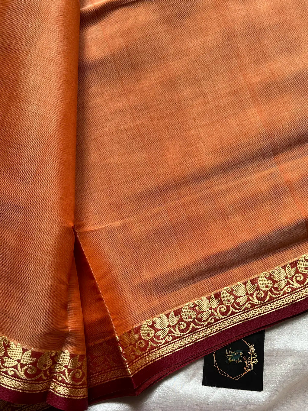 Vegan Silk Saree – Pastel Orange Handloom Art Silk Saree