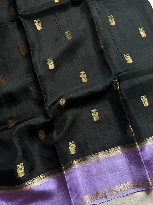Banarasi Crepe Silk Saree – Black & Lavender