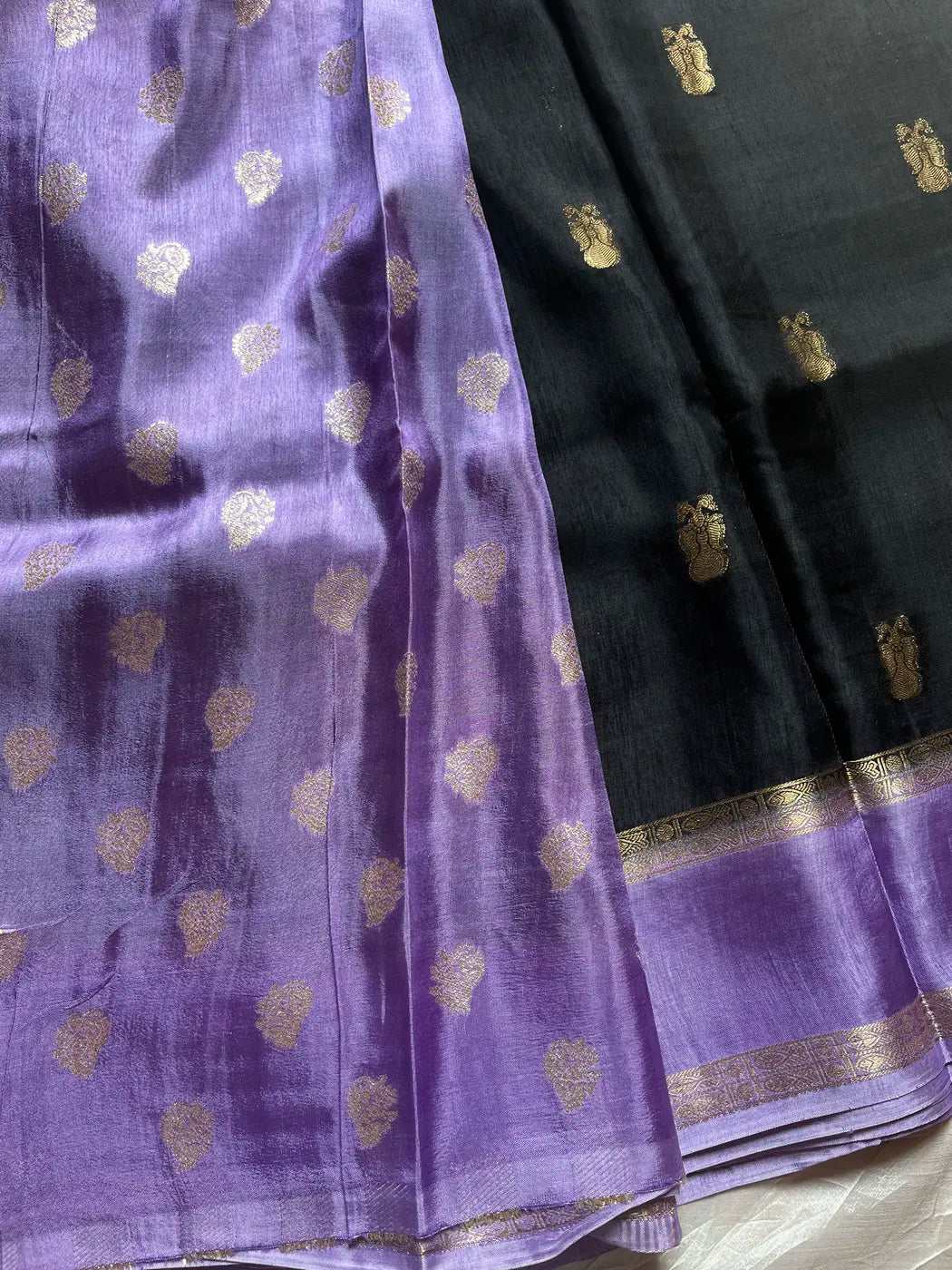 Banarasi Crepe Silk Saree – Black & Lavender