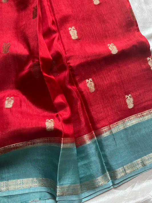 Banarasi Crepe Silk Saree – Red & Blue