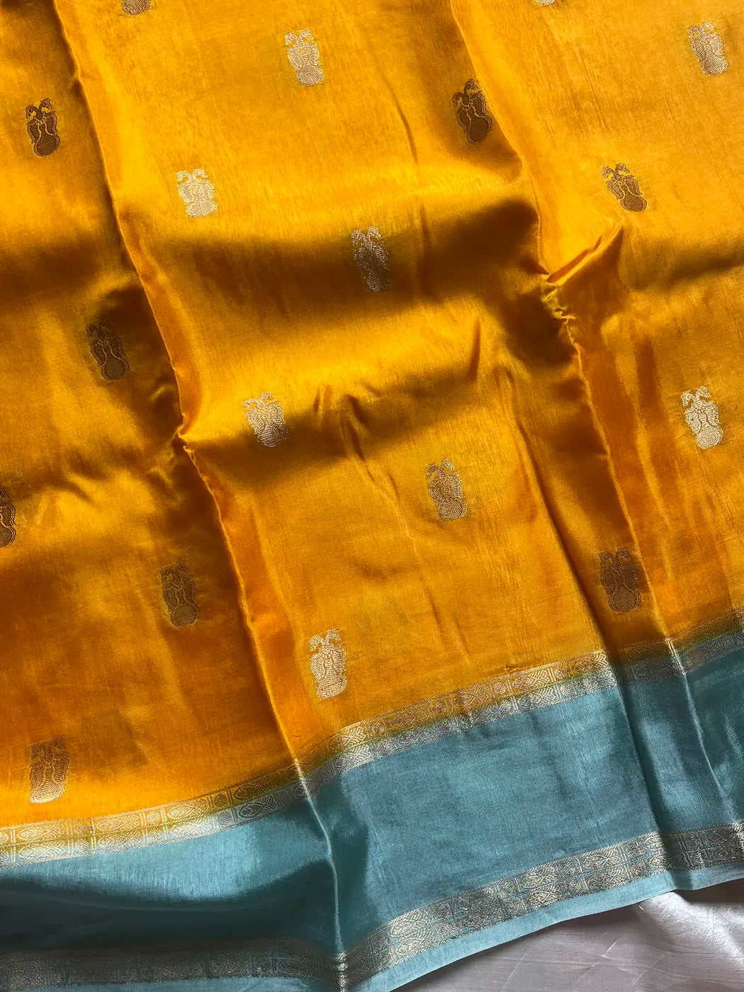 Banarasi Crepe Silk Saree – Yellow & Blue