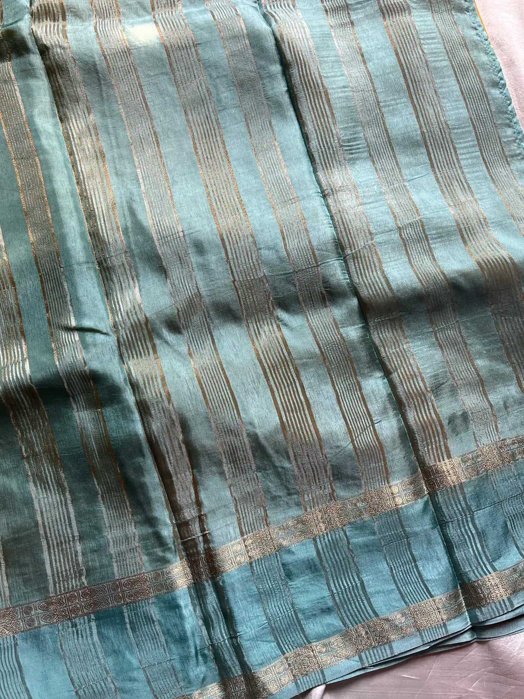 Banarasi Crepe Silk Saree – Yellow & Blue
