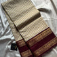 Korvai Kattam 120 count's mercerised Chettinadu Cotton Saree - White with Maroon