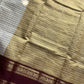 Korvai Kattam 120 count's mercerised Chettinadu Cotton Saree - White with Maroon