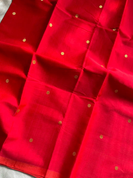 Vegan Silk Saree – Coral Red | Handloom