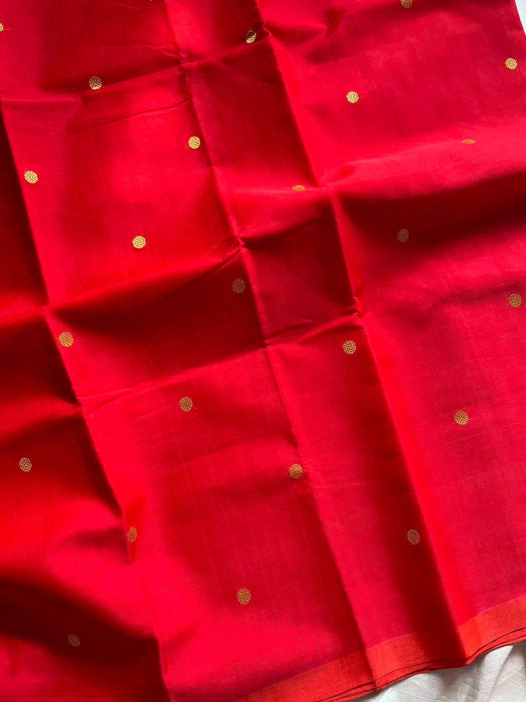 Vegan Silk Saree – Coral Red | Handloom