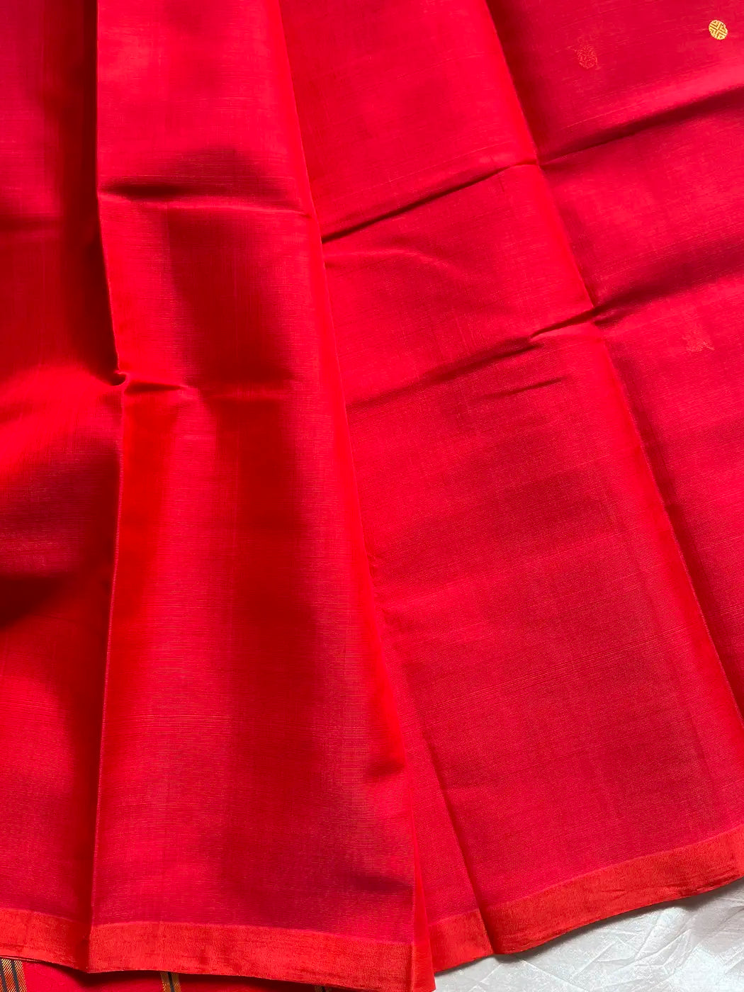 Vegan Silk Saree – Coral Red | Handloom