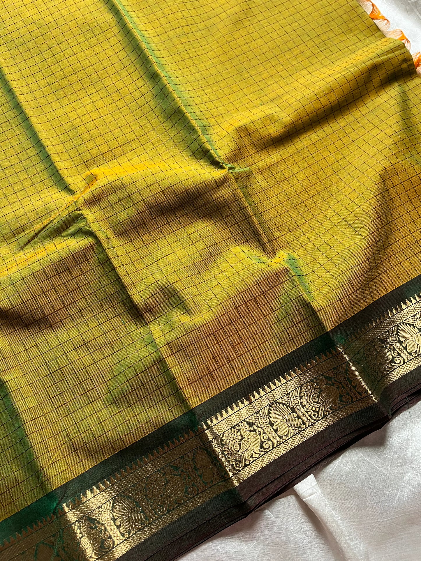 Throne Edit Green Checks 120-Count mercerised Kanchi Cotton Saree by House of Thansha