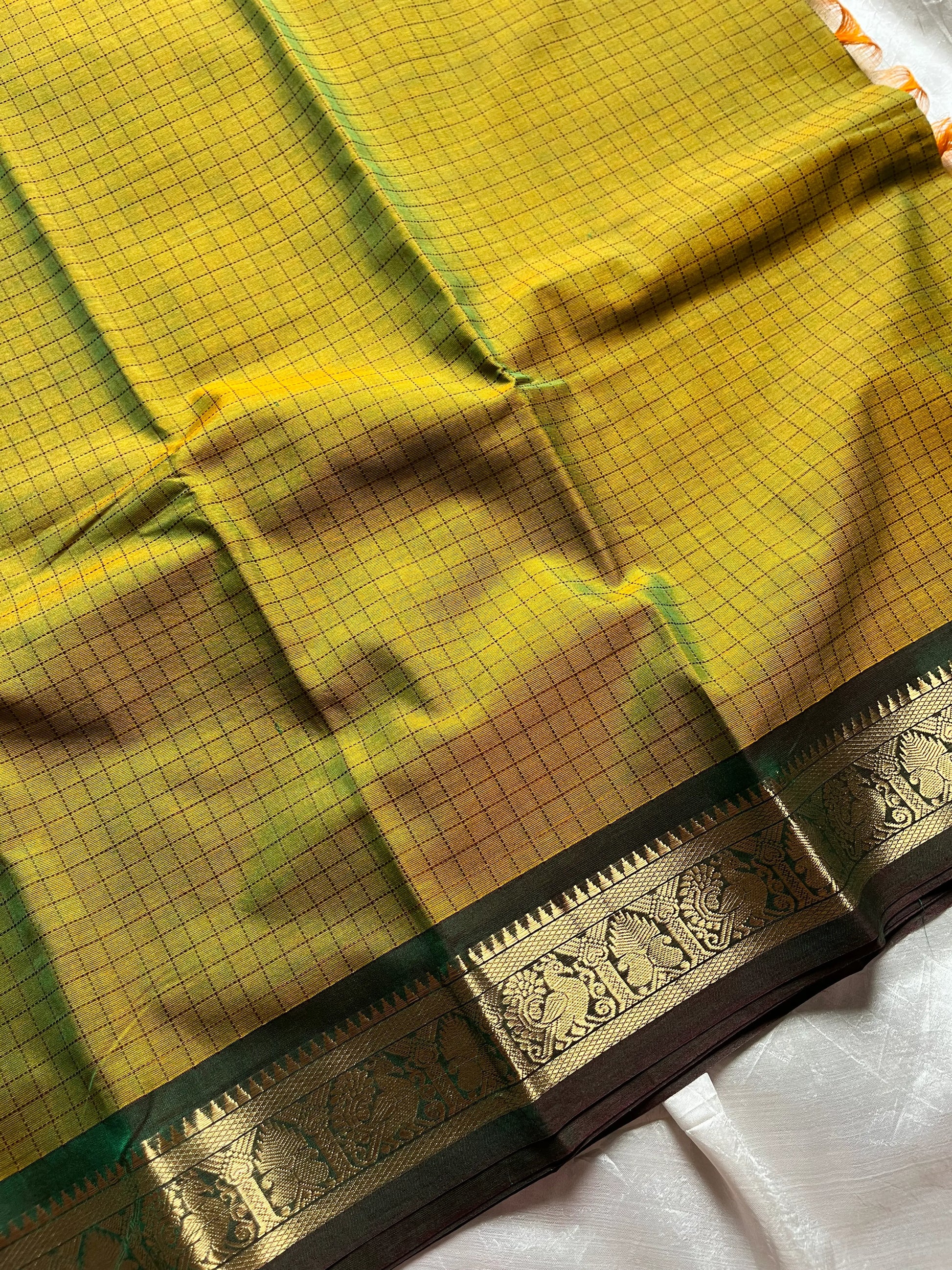 Throne Edit Green Checks 120-Count mercerised Kanchi Cotton Saree by House of Thansha