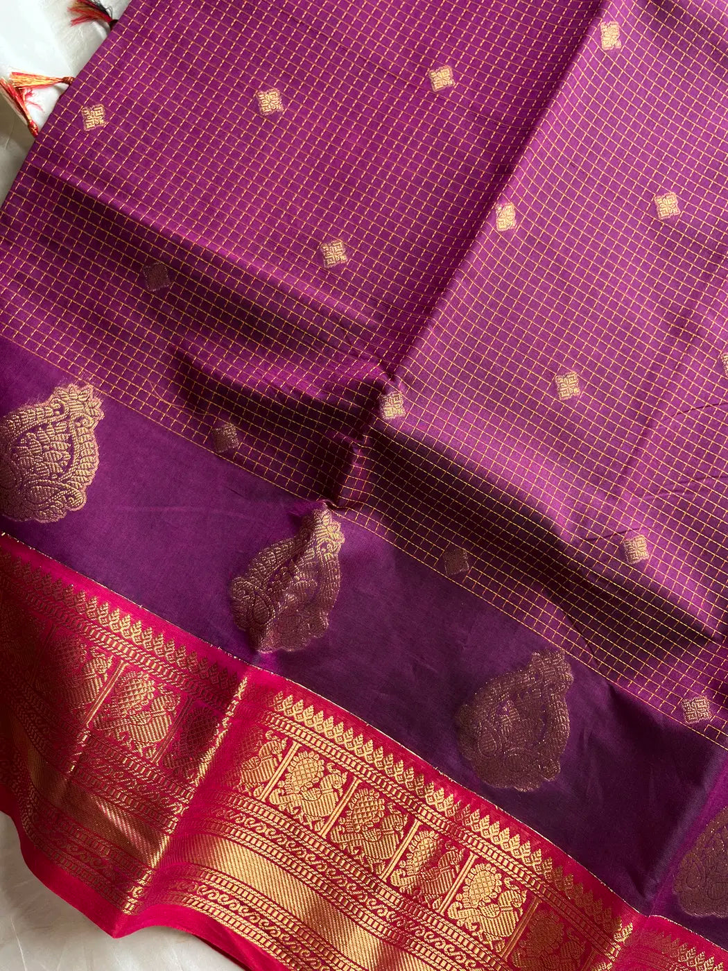 Mercerised Kanchi Cotton Saree - Dark Magenta