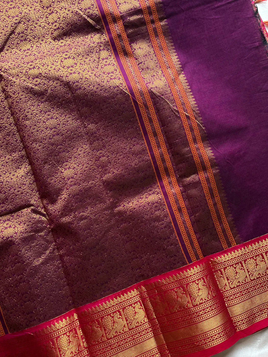 Mercerised Kanchi Cotton Saree - Dark Magenta