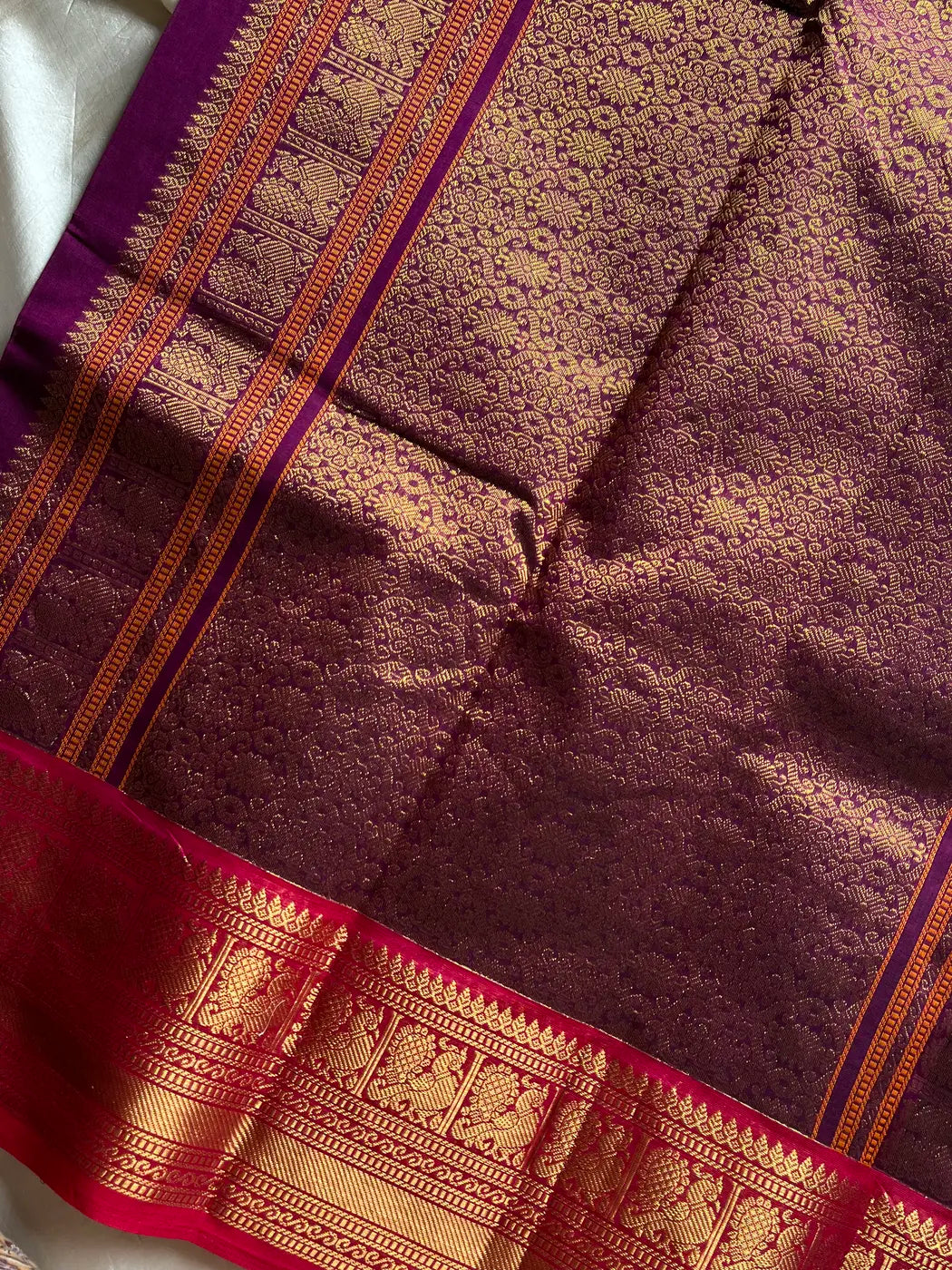 Mercerised Kanchi Cotton Saree - Dark Magenta