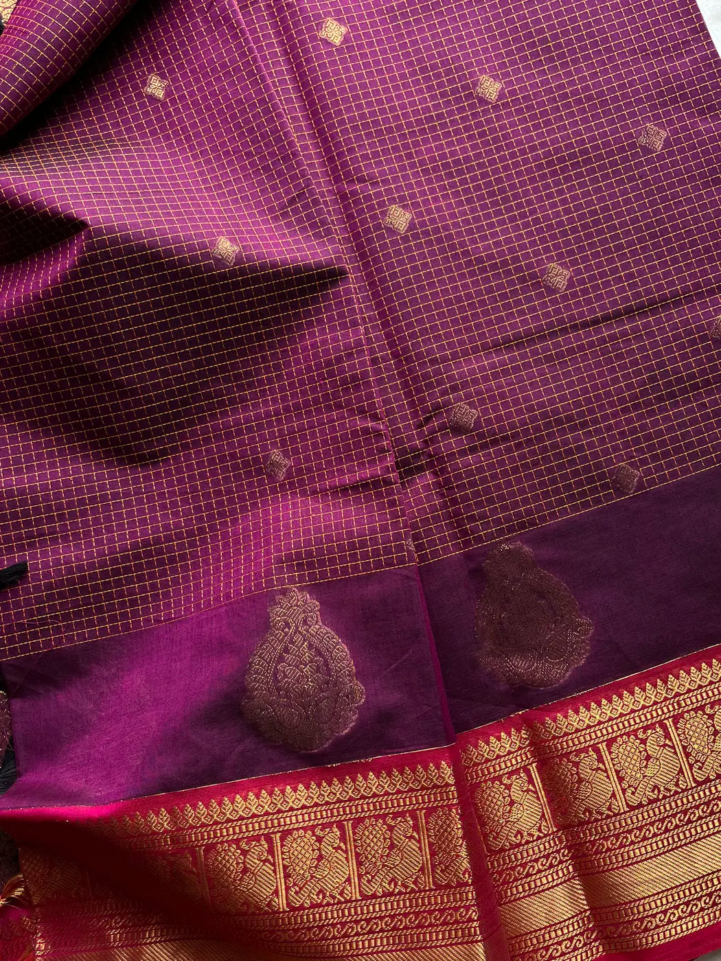 Mercerised Kanchi Cotton Saree - Dark Magenta